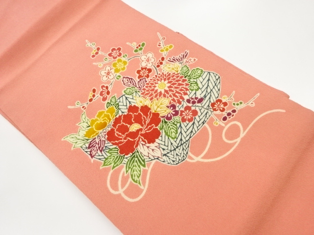 上代紬型染花瓶に花々模様名古屋帯